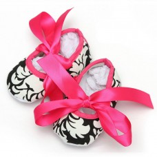 Baby Girls Cotton Crib Shoes Soft Sole Printed Damask Bow 0-18M