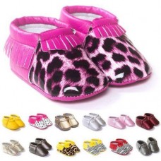 0-12 Months Baby Infant Toddler Tassel Leather Crib Shoes Moccasin Loafers Soft Leopard