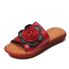 Genuine Leather Hollow Floral Casual Soft Sandals For Women