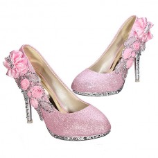 Glitter Flower Pump Wedding Party Crystal High Heels Women Shoes