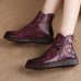 Genuine Leather Flowers Pattern Casual Soft Ankle Boots
