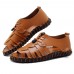 Men Open Toe Genuine Leather Sandals Adjustable Elatic Slip On Breathable Shoes