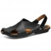 Men Soft Genuine Leather Beach Slippers Sandals Slip On Shoes