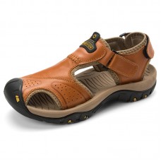 Men Anti Collision Toe Wear Resistance Outsole Comfy Casual Leather Sandals