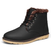Men Soft Warm Plush Lining Leather Slip-on Snow Boots