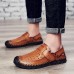 Men Breathable Hollow Outs Genuine Leather Hook Loop Oxfords Casual Shoes