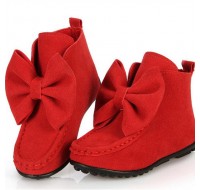 Winter Baby Kids Girls Dancing Shoes Adornment Santa Christmas Gift Princess Leather Flats Bowknot Short Boots
